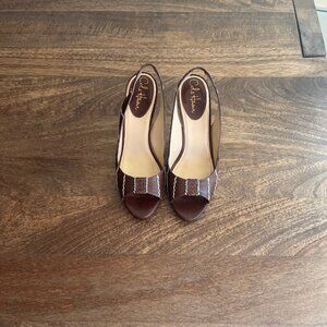 Cole Haan Open Toe Slingback Heels with Top Stitching - Size 9